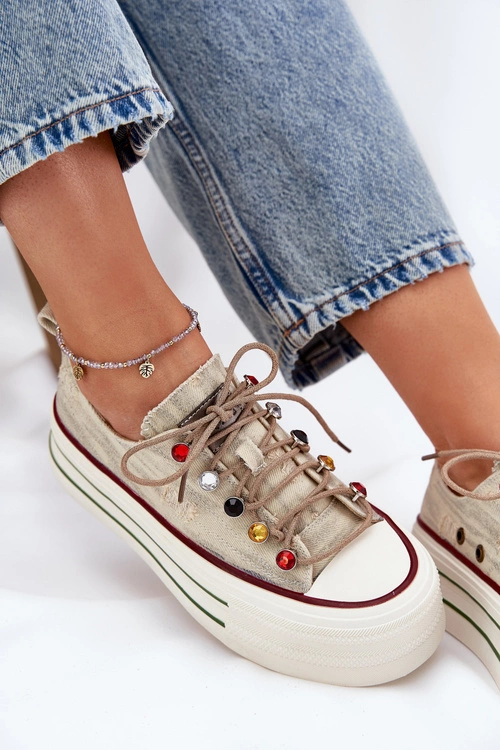 Trampki Damskie Na Platformie GOE RR2N4105 Beżowe