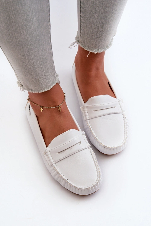 Mokasyny Damskie Z Eko Skóry Białe Rerceria