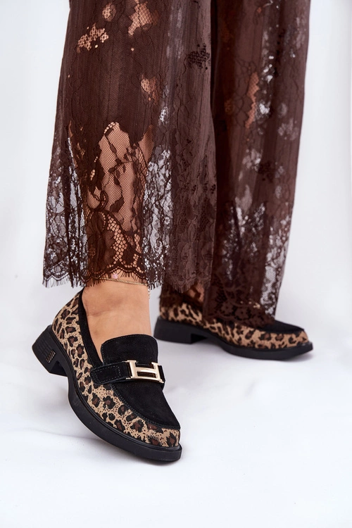 Zamszowe Mokasyny Damskie Panterka Vinceza 66791 Czarne