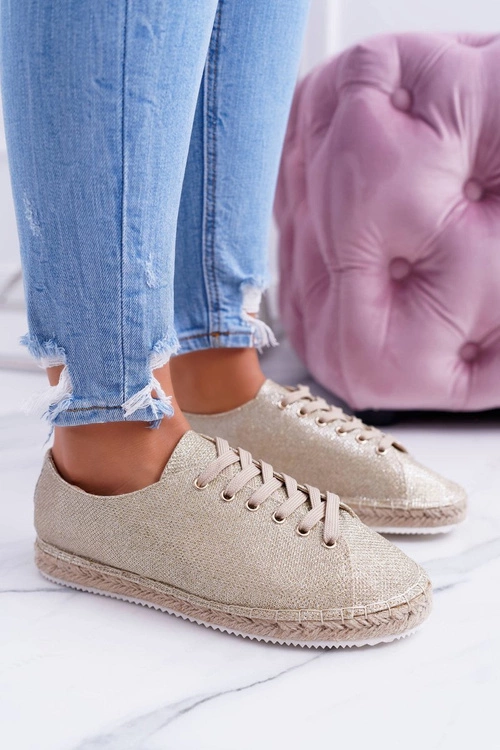 Lu Boo | Złote Brokatowe Lniane Espadryle Fairy