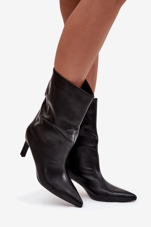 Wsuwane Botki Damskie Na Szpilce Z Eko Skóry Czarne Norell