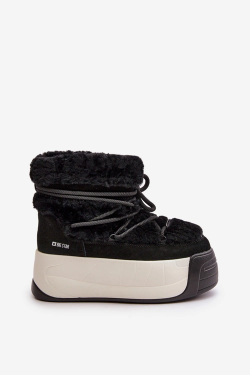 Skórzane Śniegowce Damskie Na Grubej Podeszwie Z Futerkiem Big Star OO274A206 Czarne
