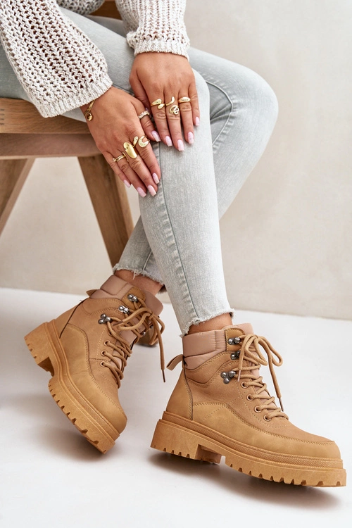 Botki Trapery Damskie Sznurowane Camel Rabaria