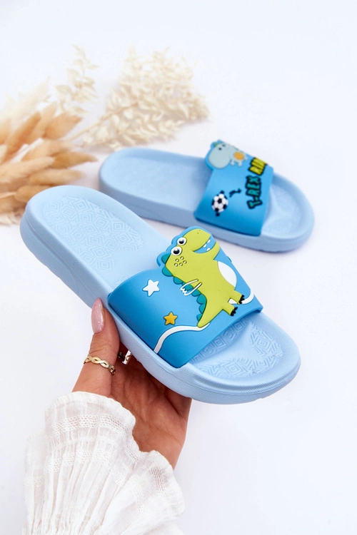 Dziecięce Klapki Dinozaur T-Rex Niebieskie Bernis