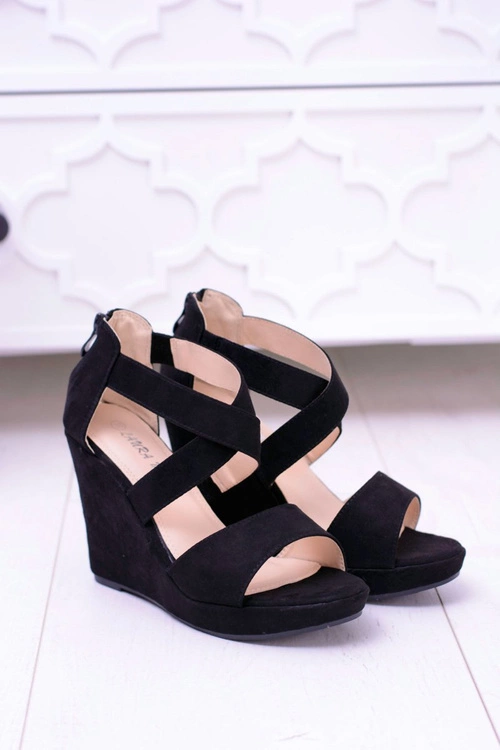 Wygodne Damskie Czarne Sandały Koturny Mirabet