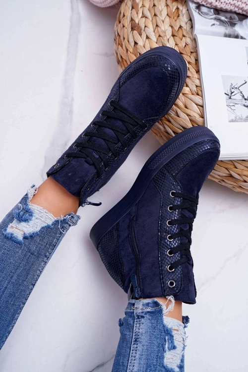 Sneakersy Damskie Ukryty Koturn Granatowe Ferrer