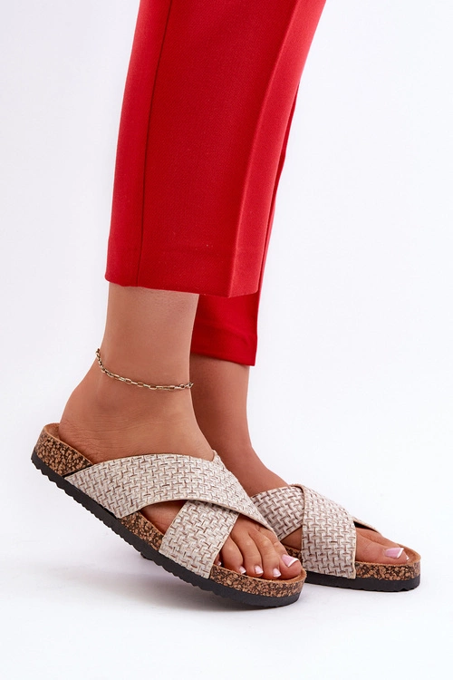 Klapki Damskie Na Korkowej Platformie Beżowe Tesolen