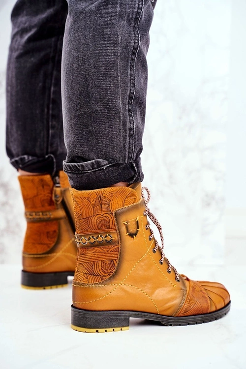 Botki Damskie Skórzane Ocieplane Maciejka Żółte 03961-07