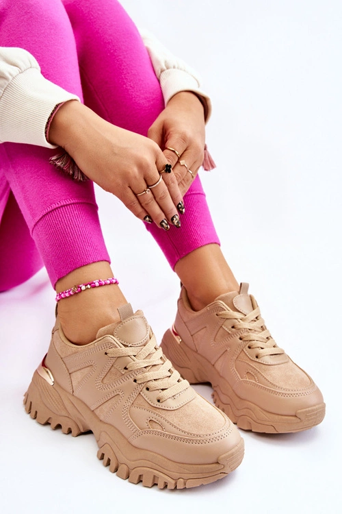 Klasyczne Sportowe Buty Na Platformie Ciemnobeżowe Bowie