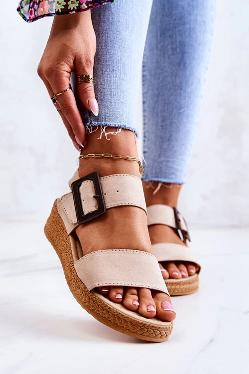 Damskie Zamszowe Sandały Big Star JJ276032 Beżowe