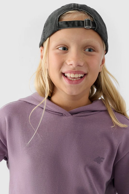 Dziewczęca Nierozpinana Bluza Z Kapturem Gładka Fioletowa 4F 4FJWMM00TSWSF1316-51S