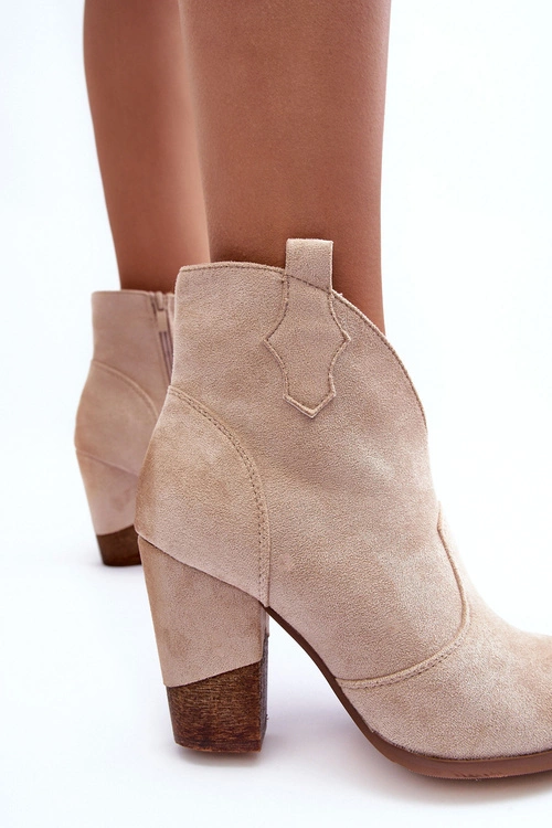 Zamszowe Botki Kowbojki Na Słupku Jasnobeżowe Tanner