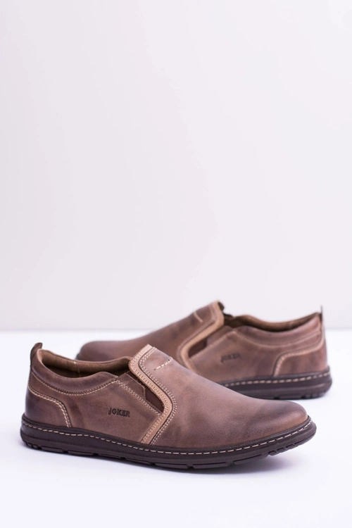 Wsuwane Skórzane Męskie Półbuty Leonidas Brązowe