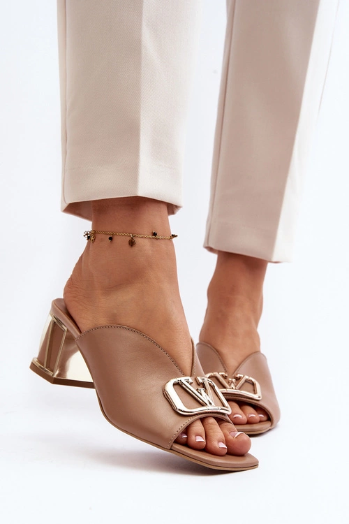 Eleganckie Klapki Damskie Na Obcasie Laura Messi 2771 Beżowe