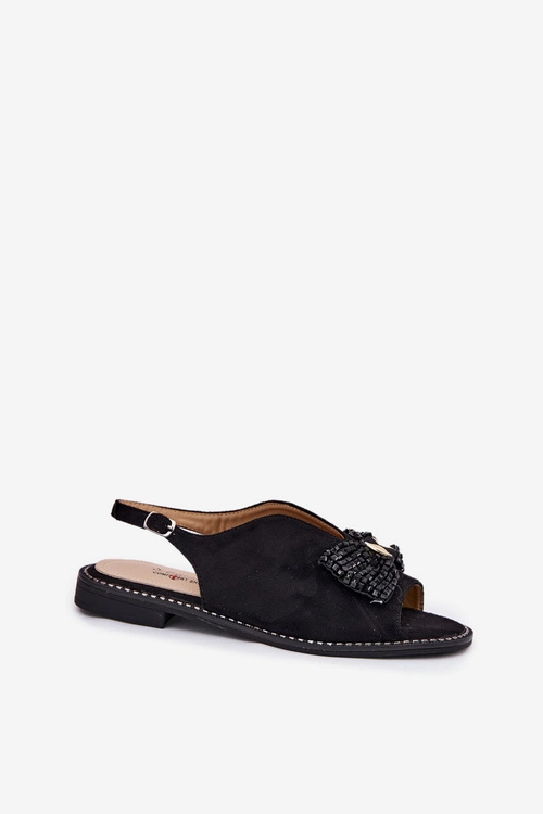 Sandały Damskie Z Kokardą Na Płaskim Obcasie S.Barski KV51-014 Czarne