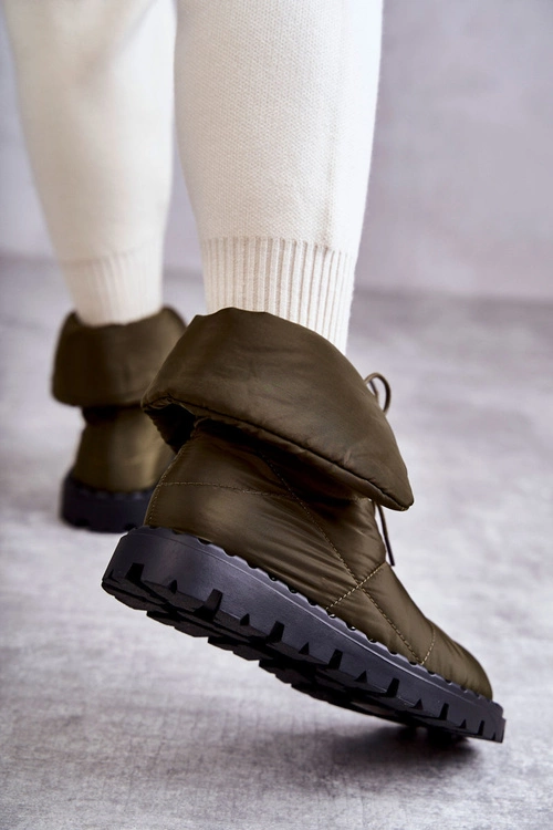 Damskie Ocieplane Botki Materiałowe Zielone Emelie