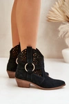 Zamszowe Botki Kowbojki Ażurowe Na Obcasie Zazoo 2994 Czarne