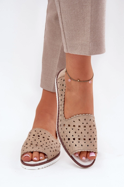 Skórzane Ażurowe Baleriny Z Odkrytymi Palcami S.Barski LR51-922 Złote