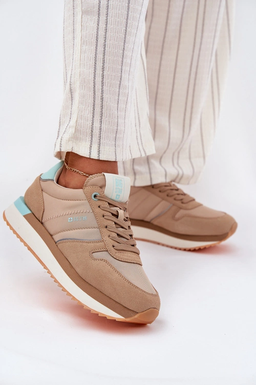 Zamszowe Sneakersy Damskie Big Star RR274A048 HI-POLY SYSTEM Ciemnobeżowe