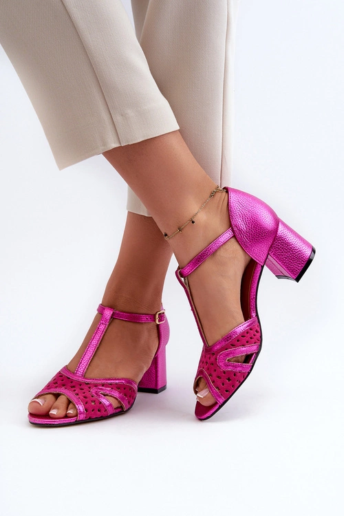 Sandały Skórzane Damskie Na Obcasie Maciejka 06551-15 Fuksja