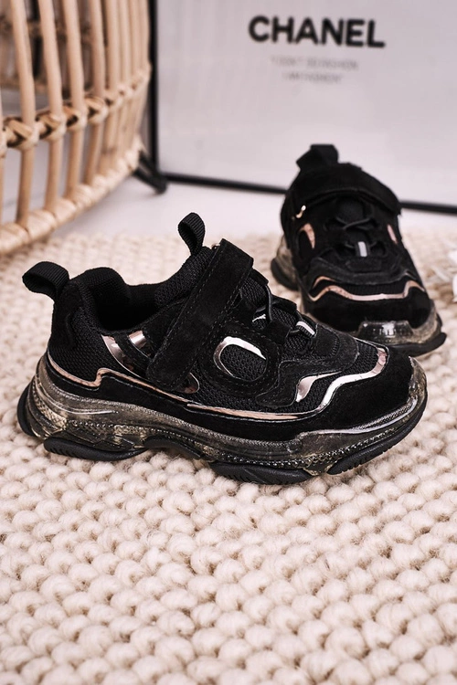 Dziecięce Sportowe Buty Sneakersy Z Przezroczystą Podeszwą Czarne Bailey