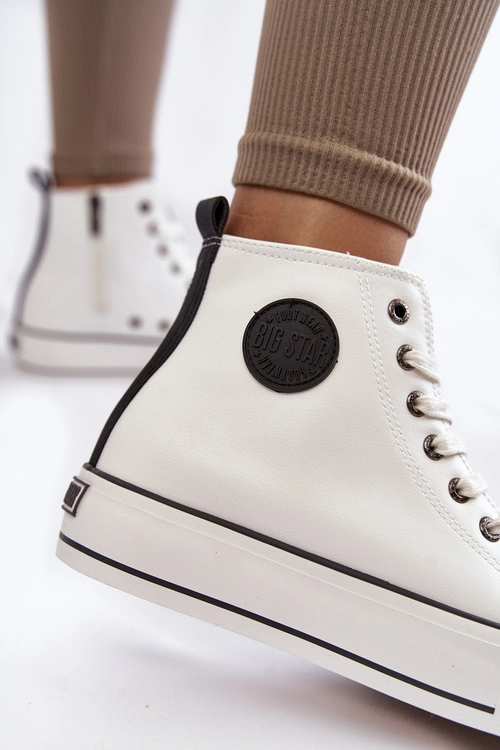 Damskie Wysokie Ocieplane Trampki Big Star KK274170 Białe