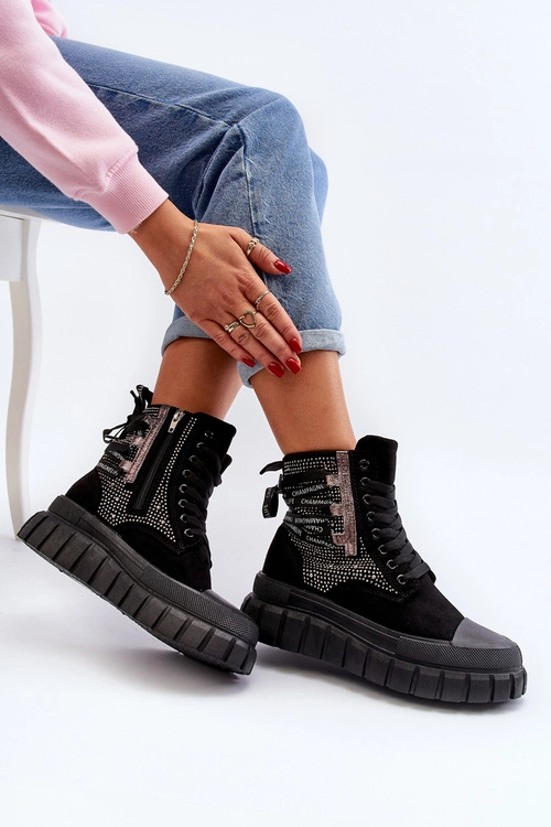 Wysokie Trampki Damskie Na Masywnej Platformie Czarne Wonise
