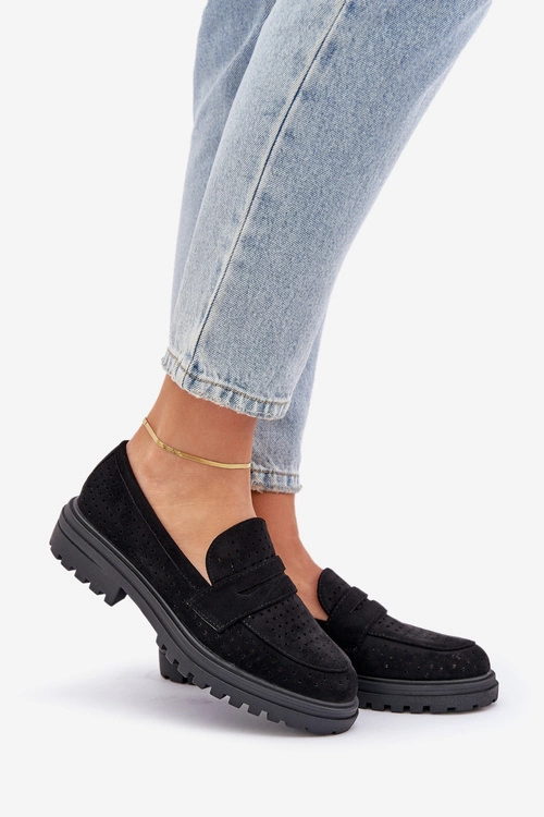 Ażurowe Mokasyny Na Płaskim Obcasie Czarne Inestelle