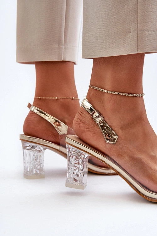 Eleganckie Sandały Na Słupku Z Ozdobami Złote D&A MR38-444