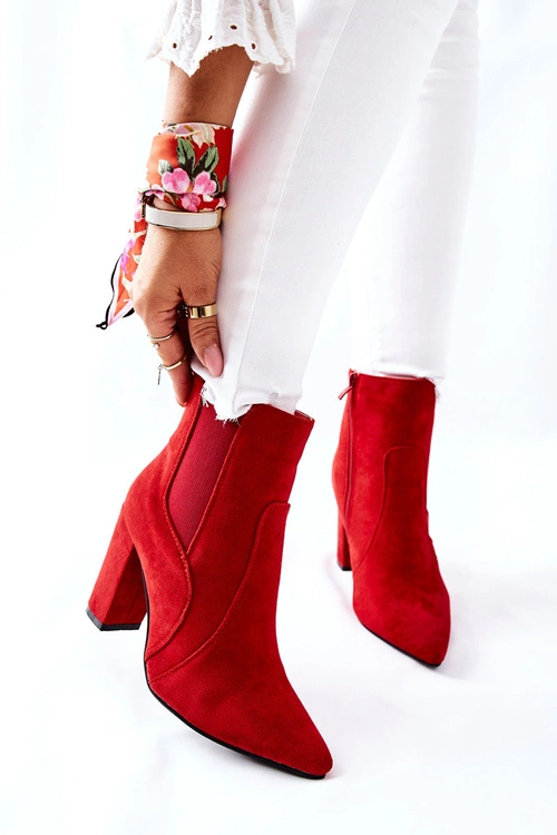 Damskie Zamszowe Botki Na Słupku Czerwone Kastren