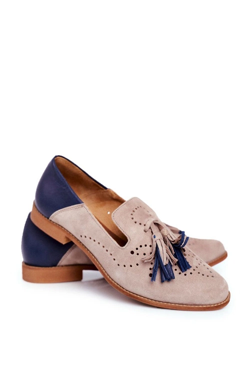 Damskie Półbuty Maciejka Skórzane Mokasyny Beżowe 04484-04/00-5