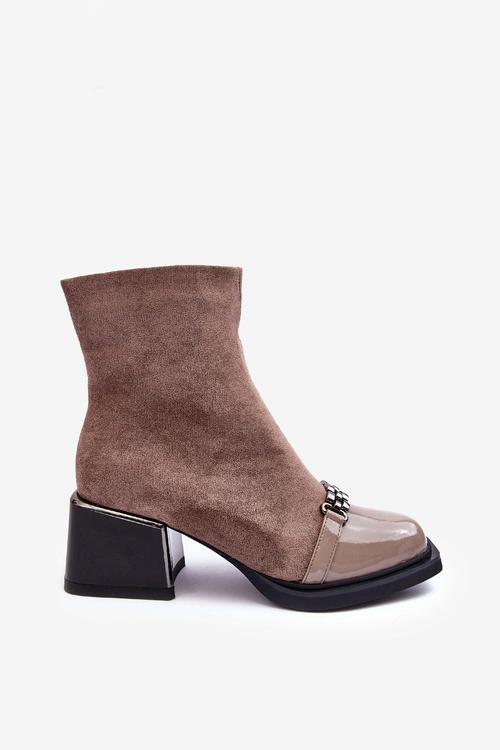 Zamszowe Botki Na Masywnym Klocku S.Barski MR870-70 Beżowe