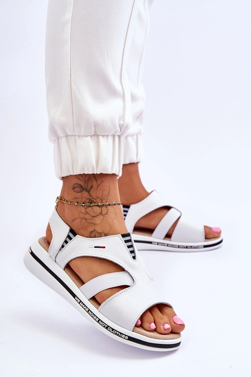 Skórzane Wsuwane Sandały Białe Regio
