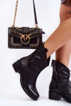 Damskie Botki Na Suwak Z Ćwiekami Czarne Lance