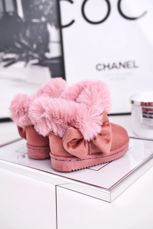 Dziecięce botki śniegowce z futerkiem kokardką różowe Vella