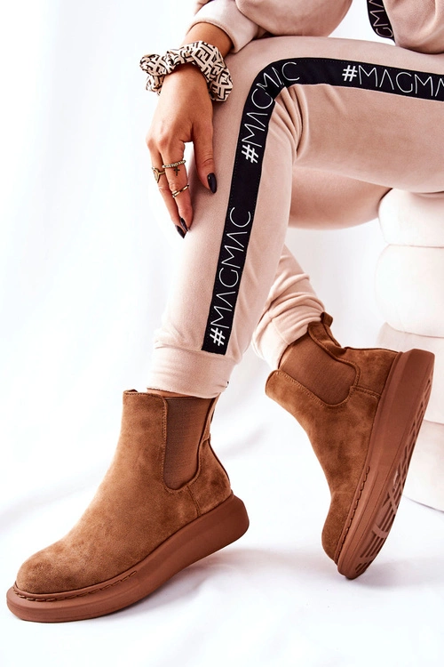 Zamszowe Botki Sztyblety Na Platformie Beżowe Marissa