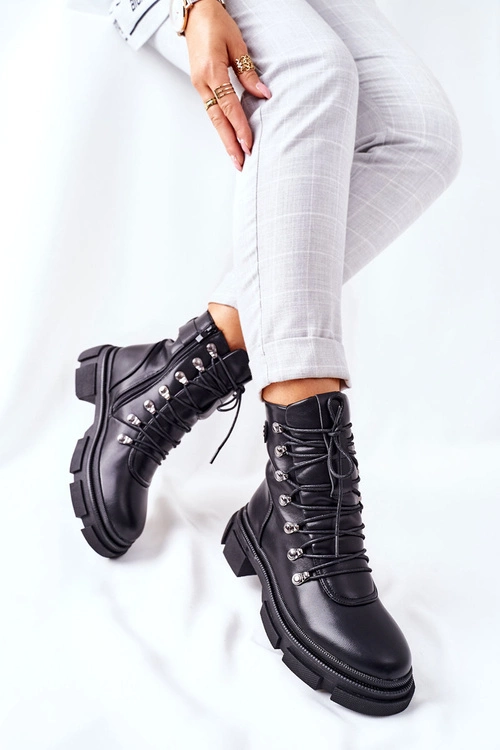 Damskie Ocieplane Botki Trapery Czarne Perfect