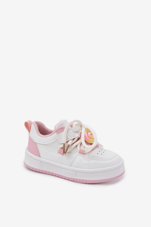 Sneakersy Dziecięce Na Rzep Z Przypinką Lizak Biało-Różowe Odalira 