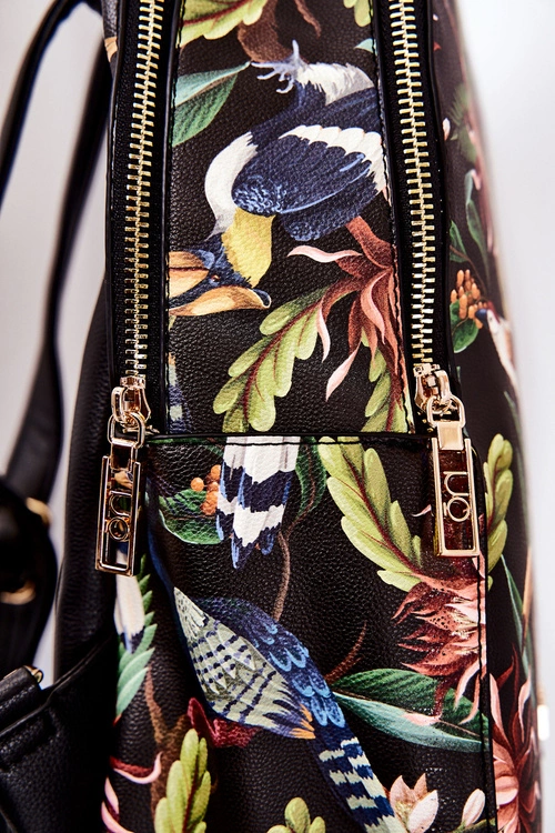 Damski Skórzany Plecak NOBO M3170-C020 Ptaki Czarny