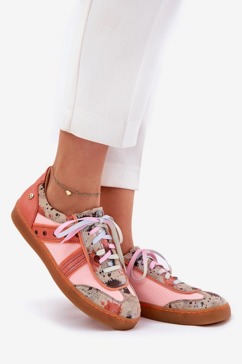 Skórzane Sneakersy Damskie Maciejka 06840-18 Pomarańczowe