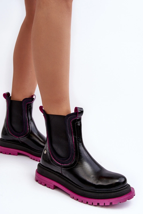 Damskie Skórzane Botki Sztyblety Maciejka 06199 Czarne