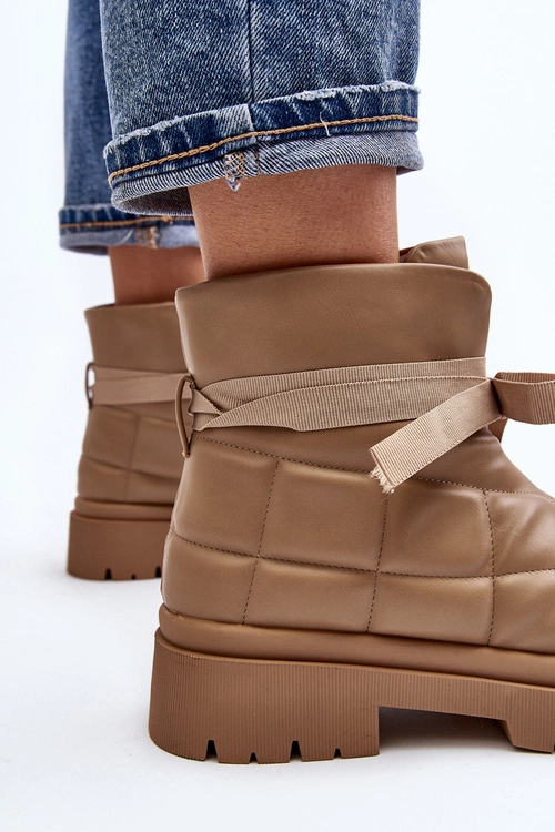 Damskie Botki Z Pikowaniem I Wiązaniem Khaki Bizzanti