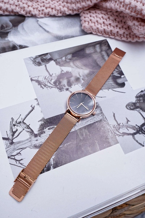 Damski Zegarek Giorgio & Dario Mesh Różowe Złoto Czarna Tarcza Oreno