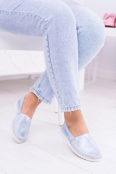 Damskie Niebieskie Skórzane Slip On Frela