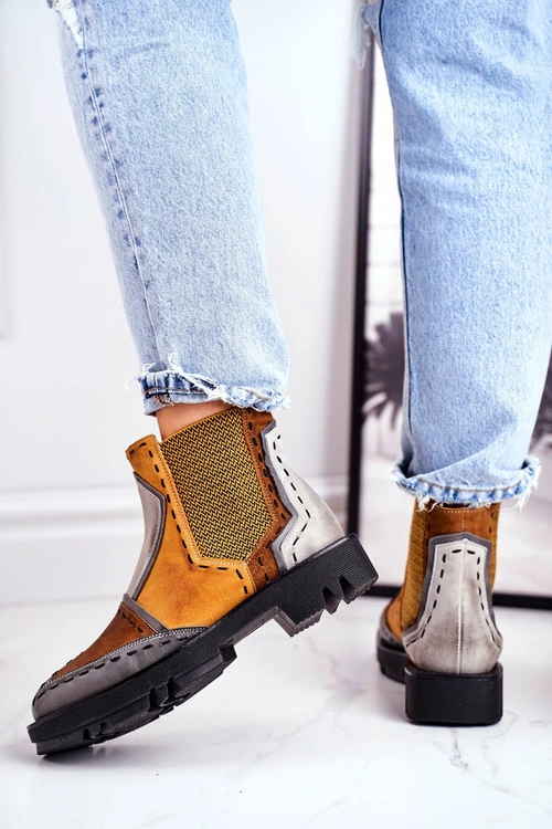 Botki Damskie Skórzane Sztyblety Maciejka Żółte 04634