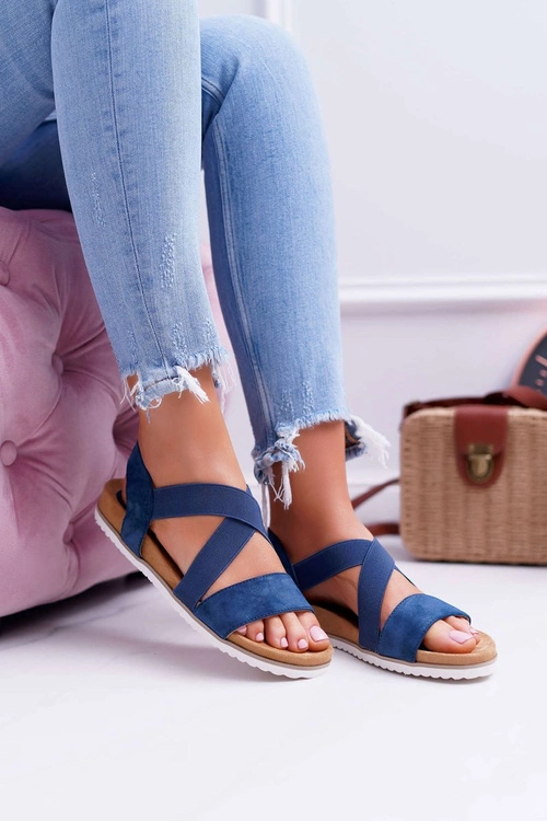 Granatowe Sandały Damskie Z Gumkami Itako