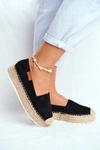 Espadryle Damskie Na Platformie Lniane Czarne La Playa