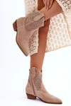 Damskie Ażurowe Botki Kowbojki Beżowe Reeds