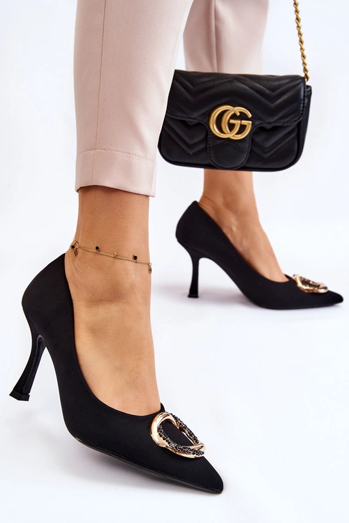 Eleganckie Szpilki Z Modną Ozdobą Czarne Precious