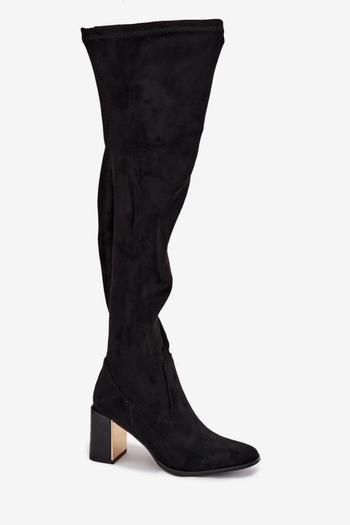 Kozaki Damskie Za Kolano Na Słupku Eko Zamszowe Czarne Jelina